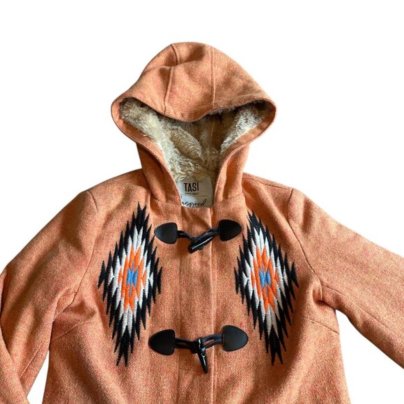Tasi Malibu Urban Outfitters Orange Embroidered Coat Jacket Sherpa Size Small - Picture 2 of 13